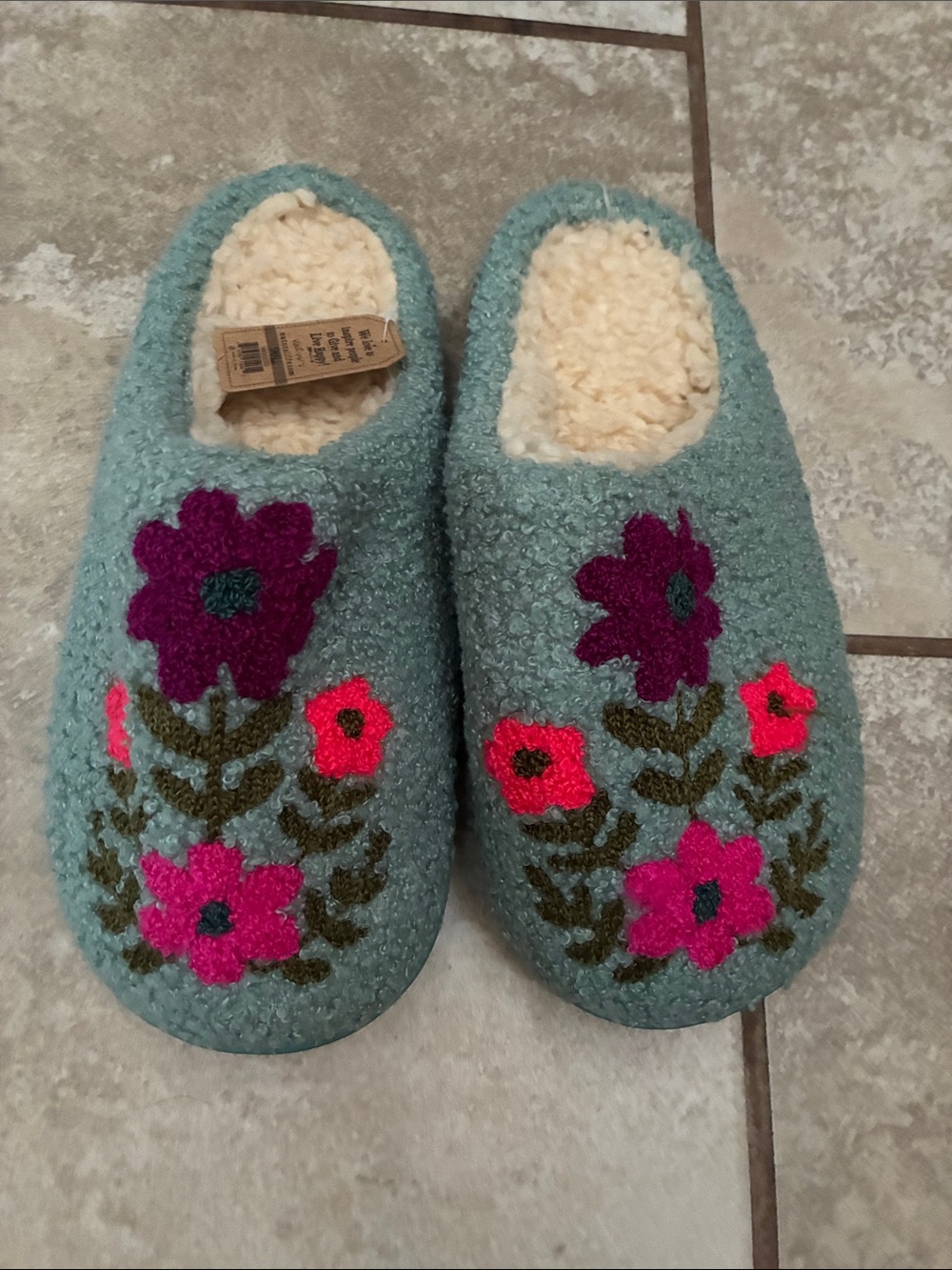 NATURAL LIFE Teal Floral Slip-On Plush Lined Slippers